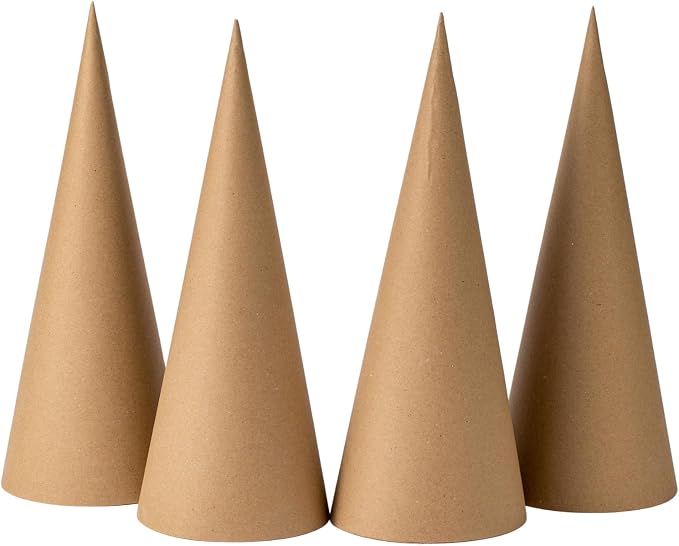 Crafjie 4PCS Paper Mache Cones Open Bottom 13.75x5 in, Paper Cone by Crafjie