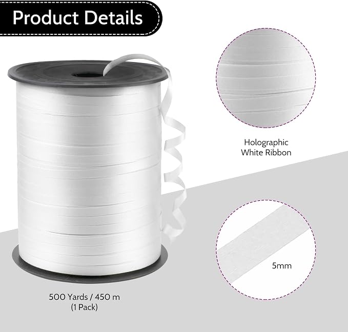 500 Yards White Curling Ribbon Metallic Balloon Roll - Image 3