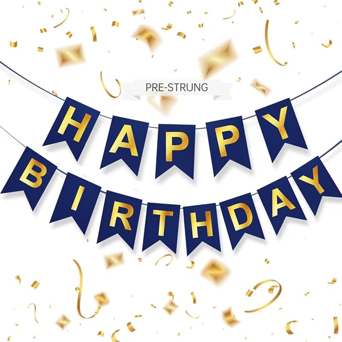 Blue Happy Birthday Banner, Backdrop Birthday Party Supplies, No DIY by ZgimiPartyHome