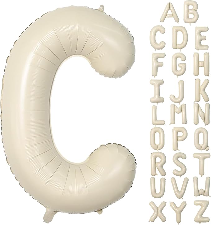 Cream C Letter Balloons, 40 Inch Letter C Balloon Beige, Helium Custom Letter by Dagelar