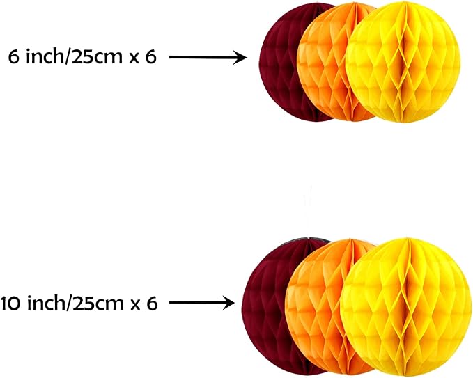 ZOOYOO 12Pcs 6" 10" Honeycomb Balls Decorations Hanging Tissue Paper Pom Poms - Image 2