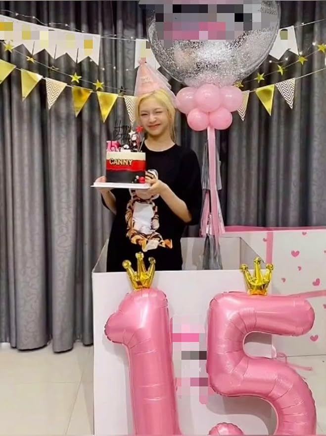 Pink Crown Number 5 Balloon 40 inch, Big Pink 5th Birthday Party Decorations | - Image 4