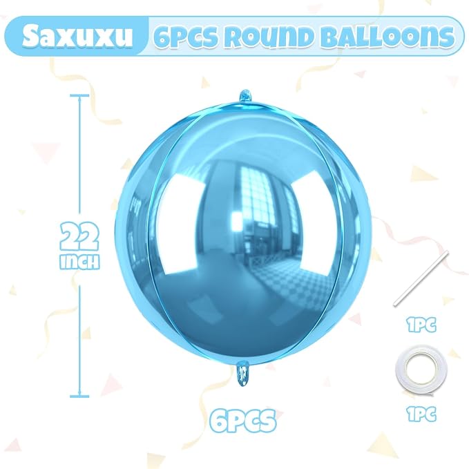 Blue Giant 4D Foil Balloons, 22 Inch Metallic Blue Round Foil Balloons - Image 2
