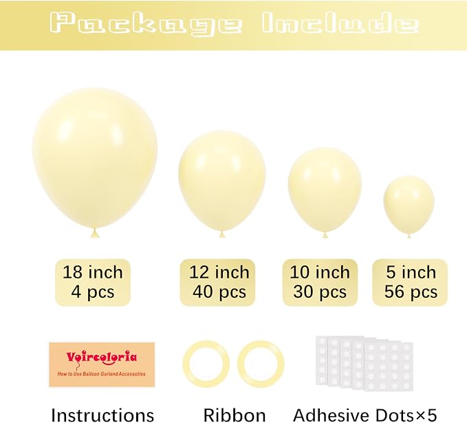 Voircoloria 130pcs Pastel Yellow Balloons Arch Kits 18 12 10 5 Inch | - Image 2