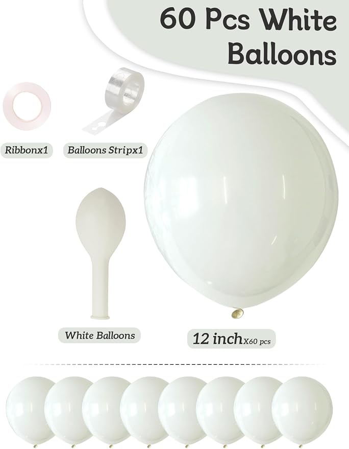 White Balloons 12 Inch 60 PCS White Latex Balloons - Image 3