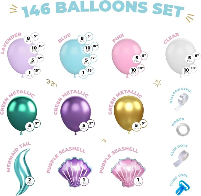 Vellax 78-Pc Mermaid Balloon Garland Arch Kit, Under the Sea Theme | 78-pc - Image 2