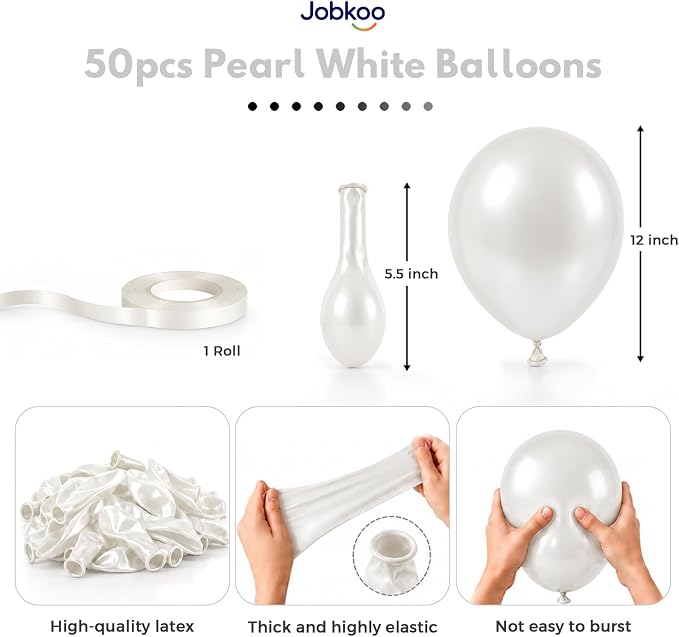 Jobkoo Pearl White Balloons 12 Inch 50Pcs Wedding Bridal Engagement Balloon | - Image 2