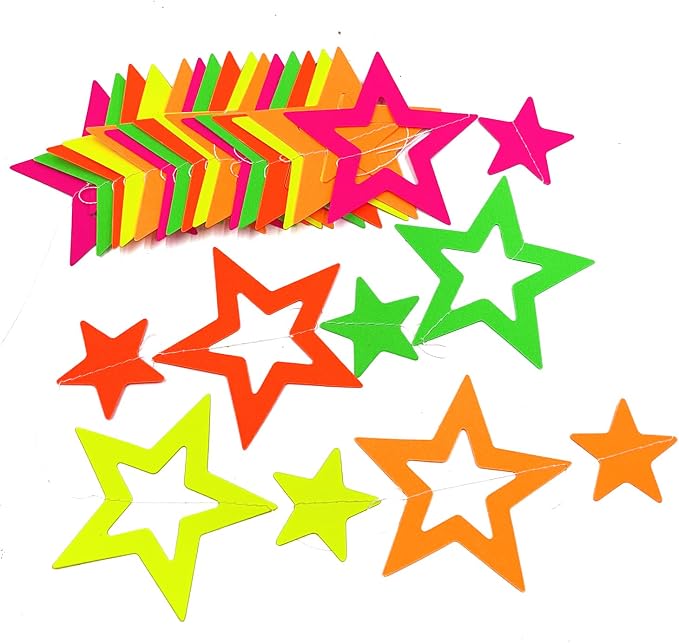 WELITTCON 102feet Neon Paper Garland Streamers Hollowed Star Black Light - Image 6