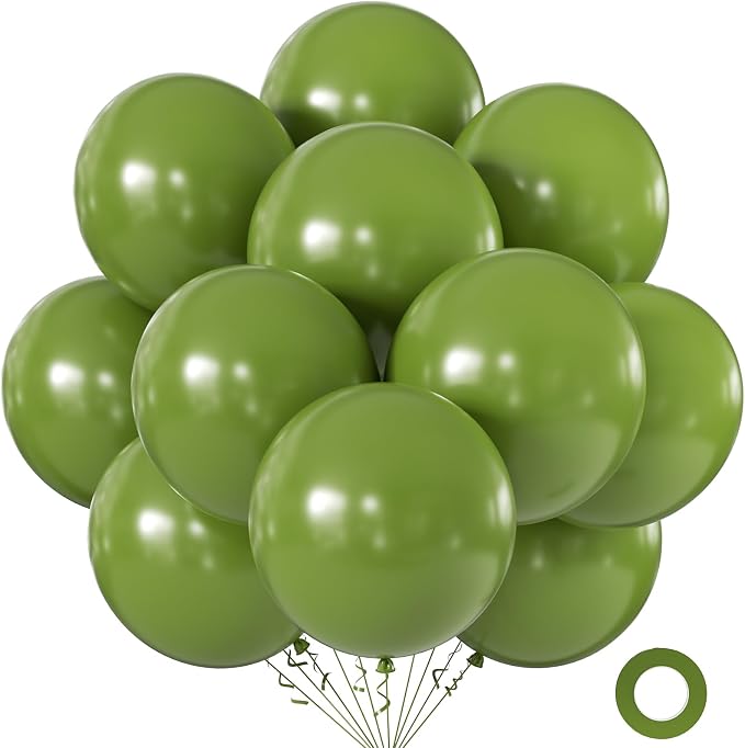 Olive Green Balloons 18 Inch 24 Pack Matte Helium Latex Round Balloons by KALOR