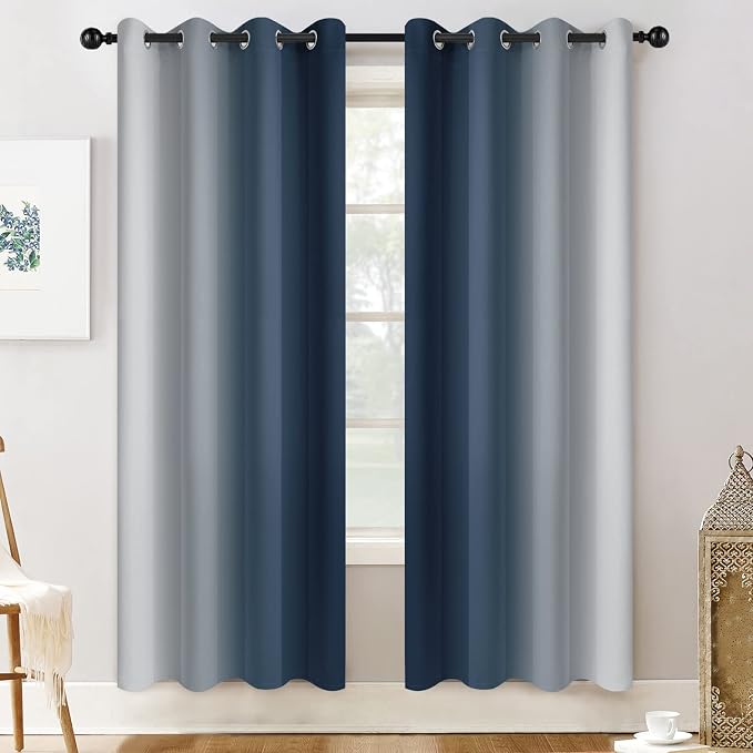 Yakamok Ombre Curtains Navy Blue and Greyish White - Image 2