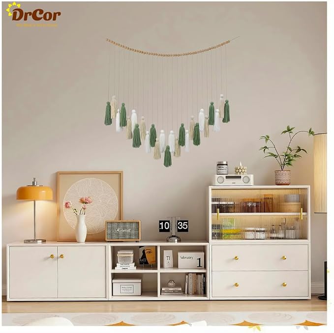 DrCor Sage Green Boho Tassel Garland Wall Hanging Decor | Handcrafted yarn - Image 3