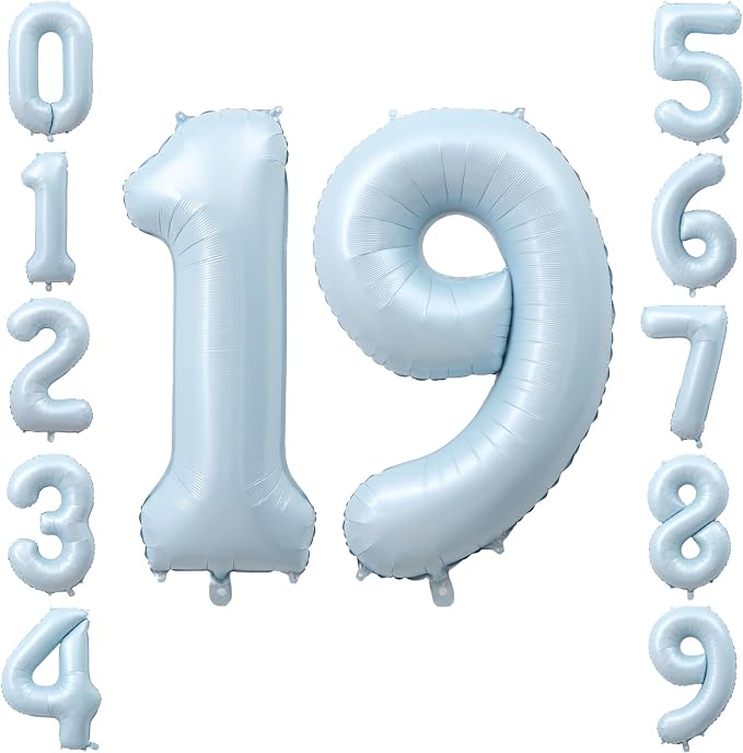 40" Light Blue Foil Number 19 Balloon by TNCDJKPA