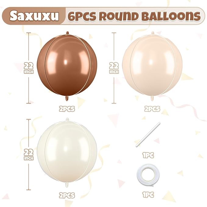 Cream Brown Balloons Foil, 22 Inch Round Ball Baloons - Image 2