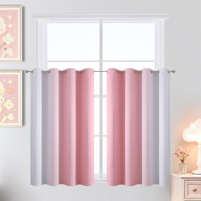 Pink and Greyish White Ombre Blackout Curtains 36 Inch Long - Image 2
