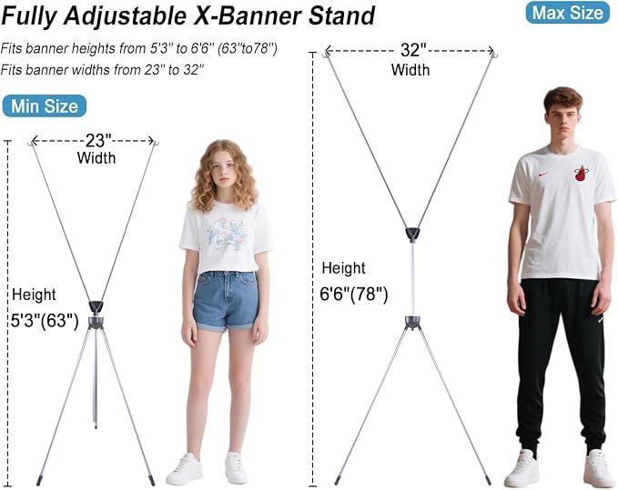 YOSE X Frame Banner Stand Fits Any Banner Adjustable Size 23"X63" to 32"X78" - Image 5