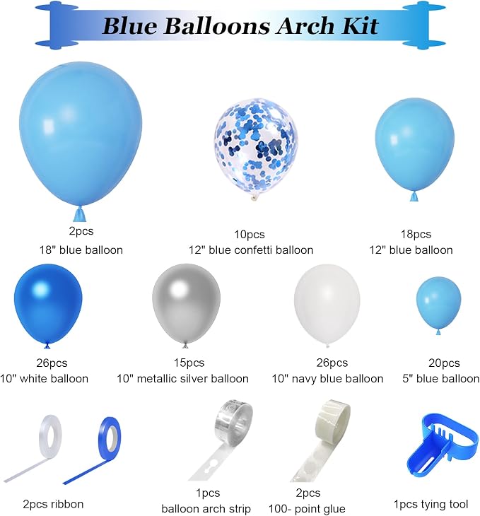 123Pcs Blue Balloons Garland Arch Kit Different Sizes | Baby Navy Pastel Blue - Image 2