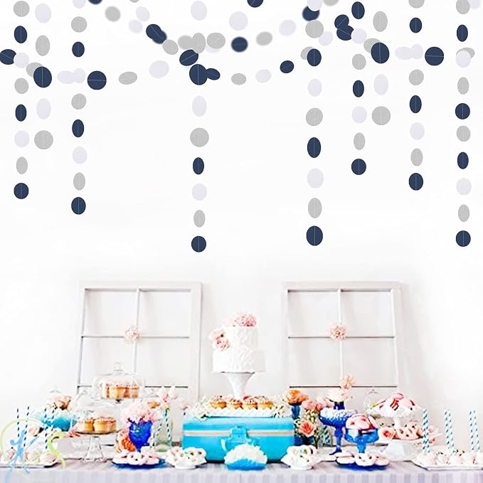 Navy Blue White Silver Paper Garland, 52Ft Gender Reveal Hanging Decoration - Image 5