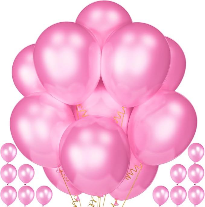 120 Pack Pearl Pink Balloons, Bright 12 inch Royal Pink Latex Party Balloons by Qikoolaa