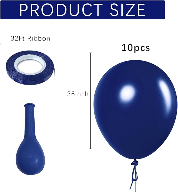 Navy Blue Balloons Latex Party Dark Blue 10 Pack 36 inch Round Navy Balloons - Image 2