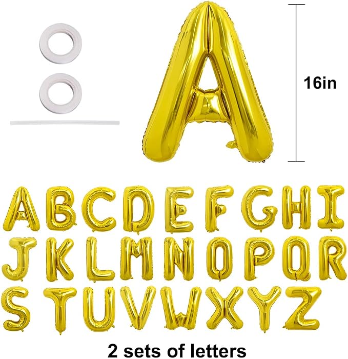 TONIFUL Gold Letter Balloons 2 Set 16 Inch A-Z Custom Alphabet Banner | 52 Pcs - Image 2