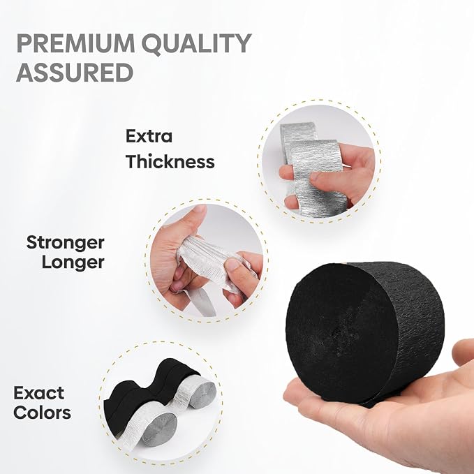 6 Silver Black Crepe Paper Streamers, 492ft Pack of Party Decorations | Each - Image 4