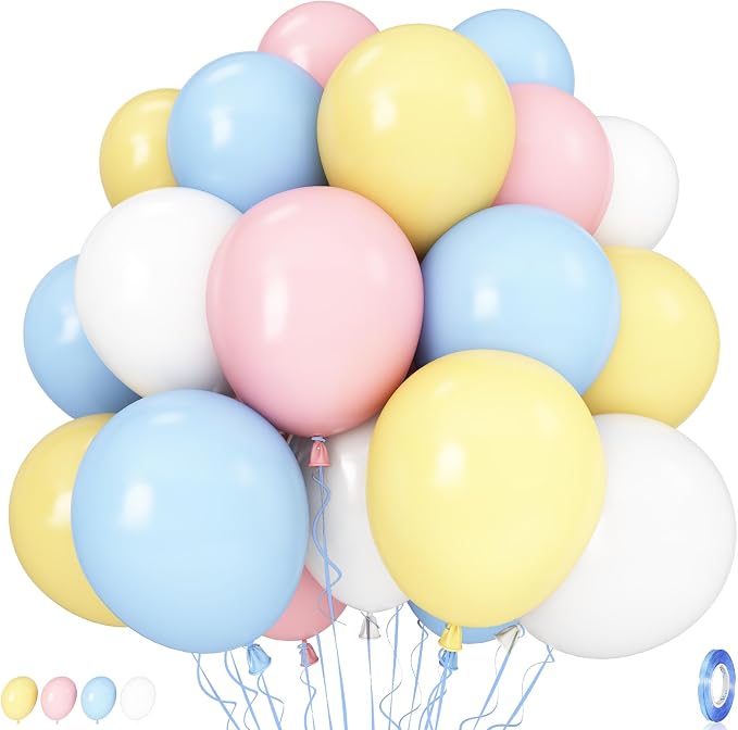Pastel Balloons, 12 Inch 35PCS Light Pink Blue Yellow White Latex Balloon by Govpy