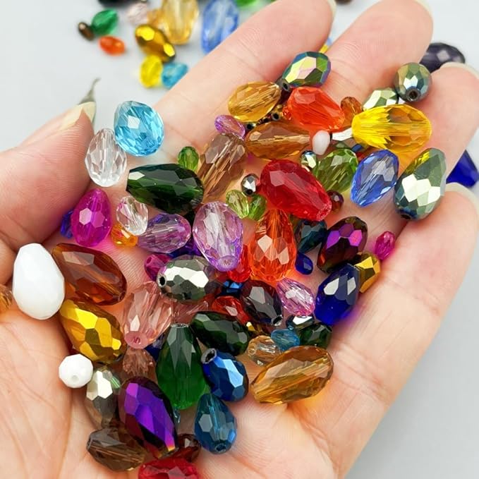 200pcs 3x5mm Teardrop Crystal Glass Beads for Jewelry Making, Faceted Vertical Hole Teardrop Glass Spacer Beads for Wind Chimes Bracelet Earring Necklace DIY Craft(Pink)