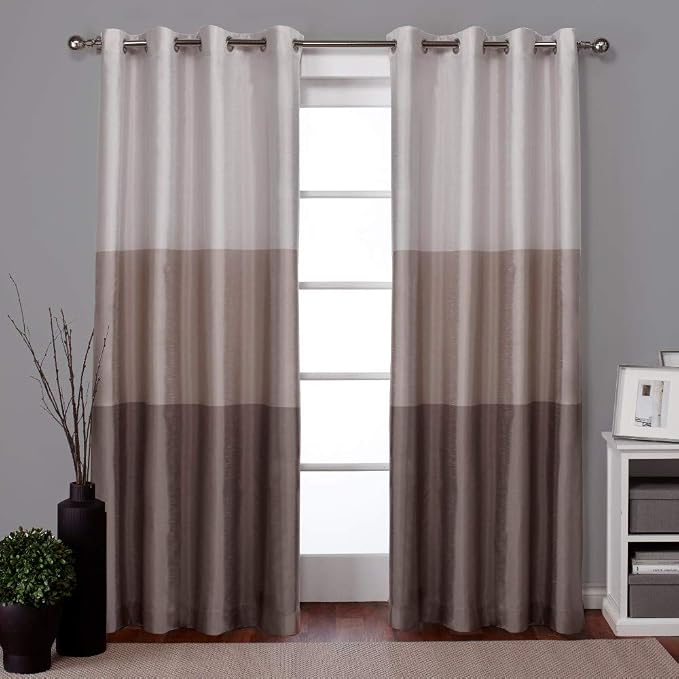 EXCLUSIVE HOME Chateau Striped Faux Silk Grommet Top Curtain Panel Pair by TownCountryLiving