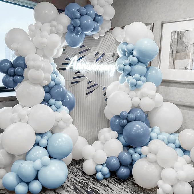 Dusty Blue and White Balloon Garland Arch Kit - Image 6