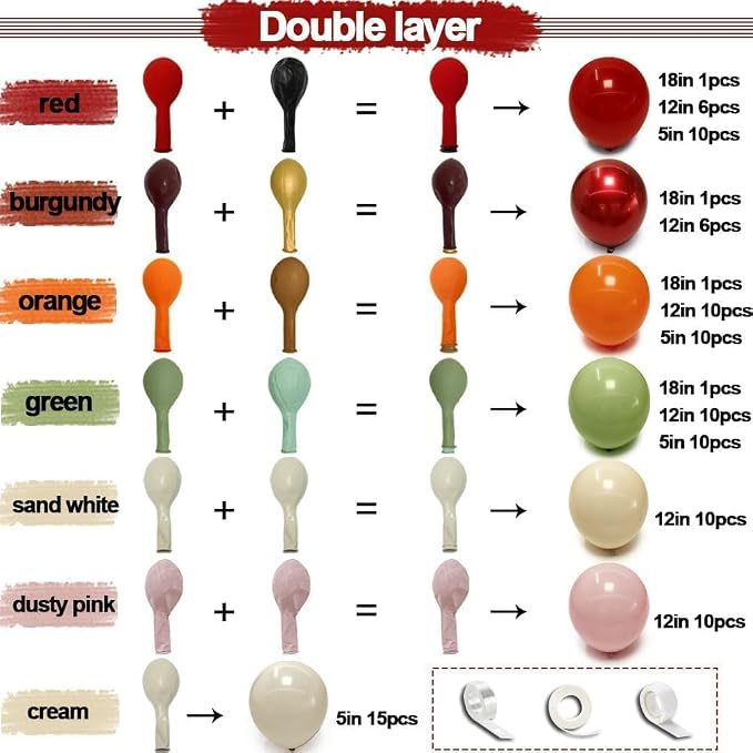 Sage Green Orange Red Balloons Double Stuffed Fall Balloon Burnt Orange Pink - Image 3