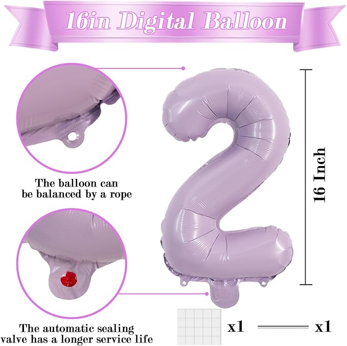 TONIFUL 16 Inch 10 Pcs Light Purple 0-9 Birthday Number Balloons | Small Custom - Image 2