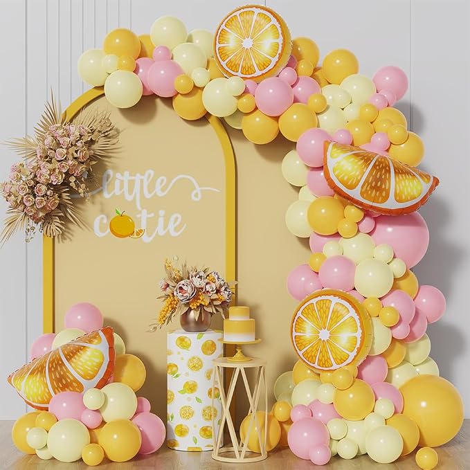 143Pcs Lemon Pink and Yellow Balloon Arch Kit, Lemonade Birthday Decor | by UAEYW