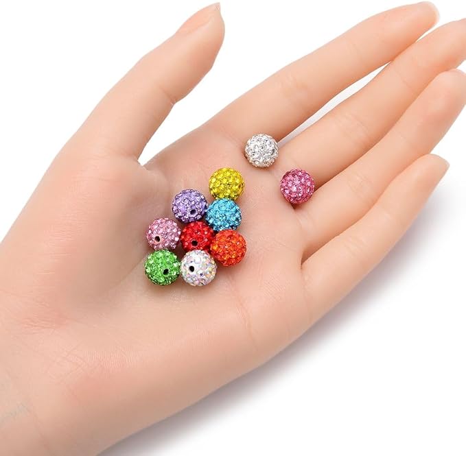 25pcs Adabele Grade A Suncatcher Crystal Rhinestone Pave Loose Beads 10mm Clear AB Polymer Clay Disco Ball Spacers Compatible with Shamballa All Craft Jewelry Making DB10-2