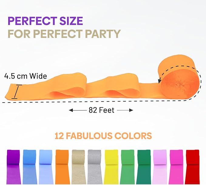 12 Rainbow Crepe Paper Streamers, 984ft Pack of Party Decorations | Each roll - Image 4