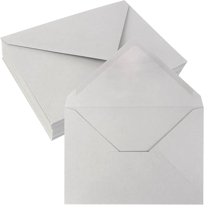 50 Pack 5x7 Envelopes Letter Size, Grey A7 Envelopes Self Seal for Wedding Invitation, Envelope 5.4x7.6 for Greeting Cards, Photos, Baby Shower, Graduation, Thank You Cards, Announcements