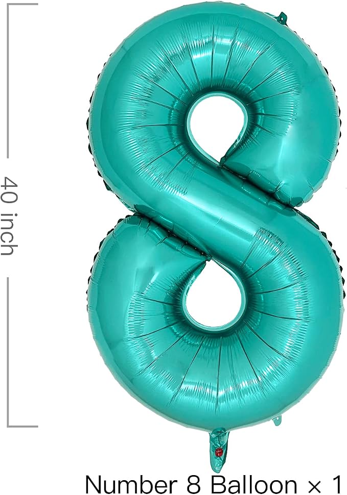Teal Number 8 Balloons 40 Inch Large Turquoise Blue Foil Balloons - Image 2