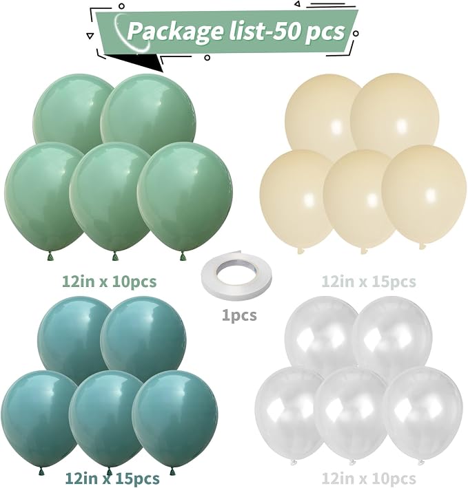 Sage Green and White Balloons, Neutral Dusty Olive Green White Beige Cream - Image 3