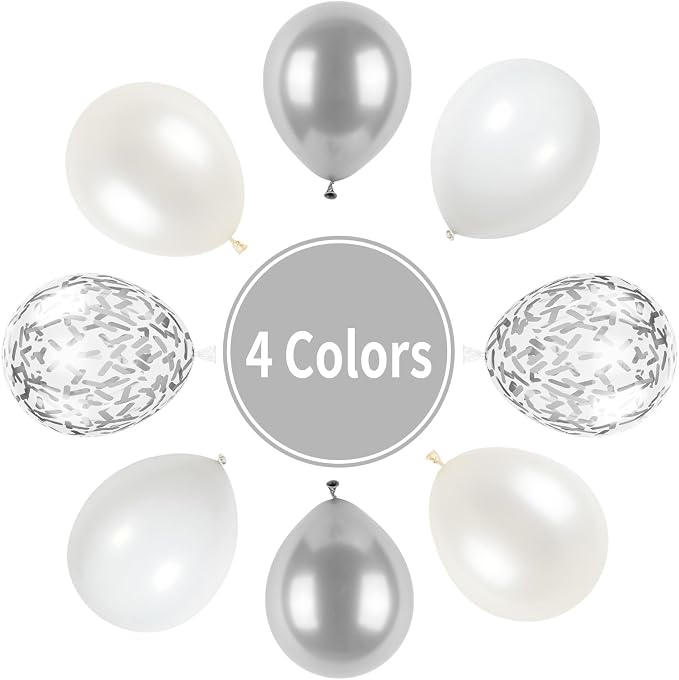 White and Silver Balloons, Metallic Silver and White Balloons Pearl White - Image 3