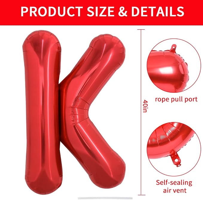 TONIFUL 40 Inch Large Bright Red Letter Balloons A-Z, Giant Jumbo Helium Foil - Image 2