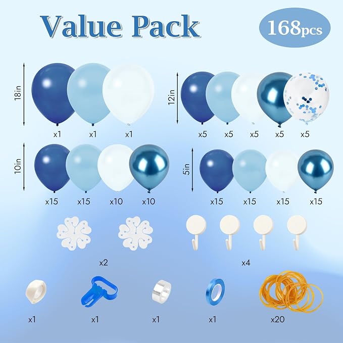 168pcs Blue Balloon Garland Arch Kit Different Sizes | 18 12 10 5 inch Latex / - Image 2