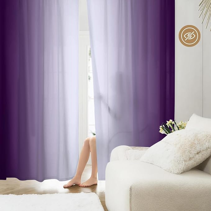 Purple Curtains 84 Inch Length for Living Room 2 Panel Set Purple and Grey - Image 4