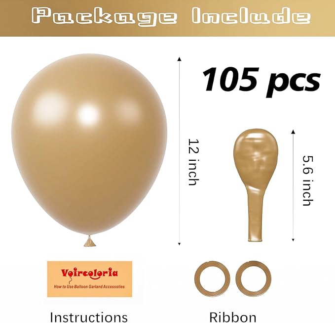 Voircoloria 105pcs Khaki Party Latex Balloons, 12inch | - Image 2