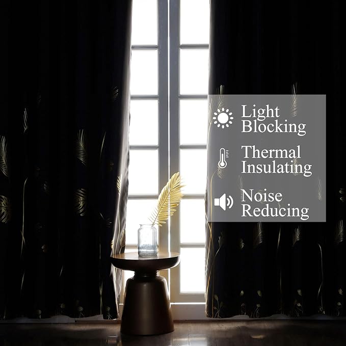 Gold Palm Leaf and Wheat Unique Design Pattern Blackout Curtains Energy Saving - Image 6