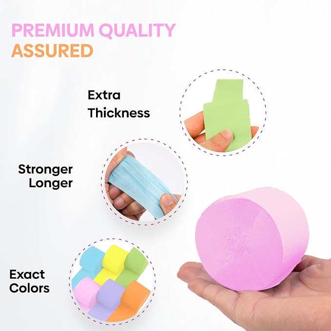 6 Pastel Streamers, 492ft Pack of Crepe Paper Party Decorations | Each roll is - Image 4