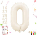 40 Inch Cream Number Balloons 0-9, Giant Self-Sealing Beige Foil Number 0 White by Smlpuame