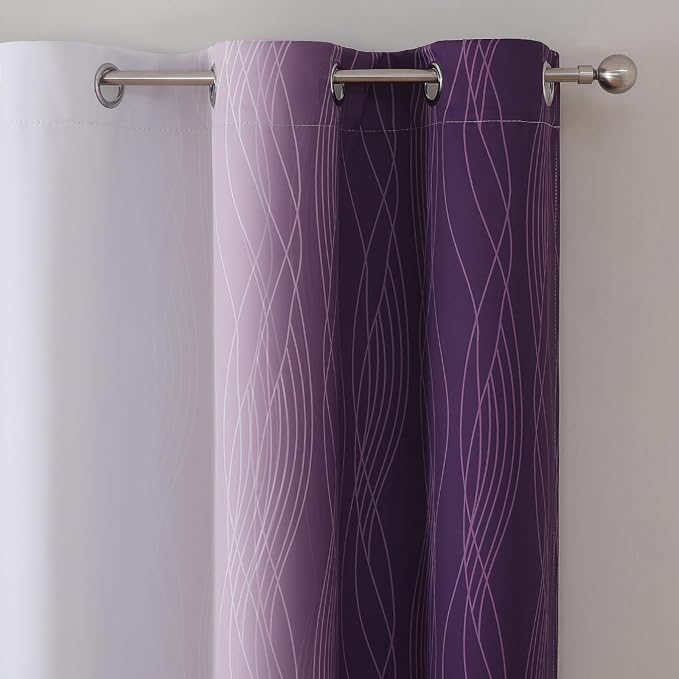 Purple and Greyish White Ombre Blackout Curtains 45 Inch Length 2 Panels - Image 4