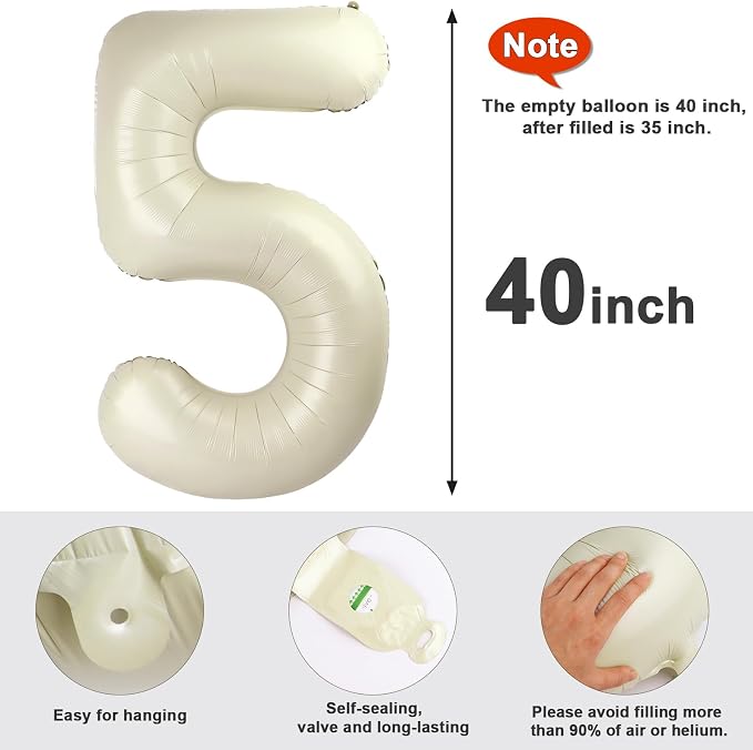 5 Balloon Number 40 Inch Cream Balloons - Image 5