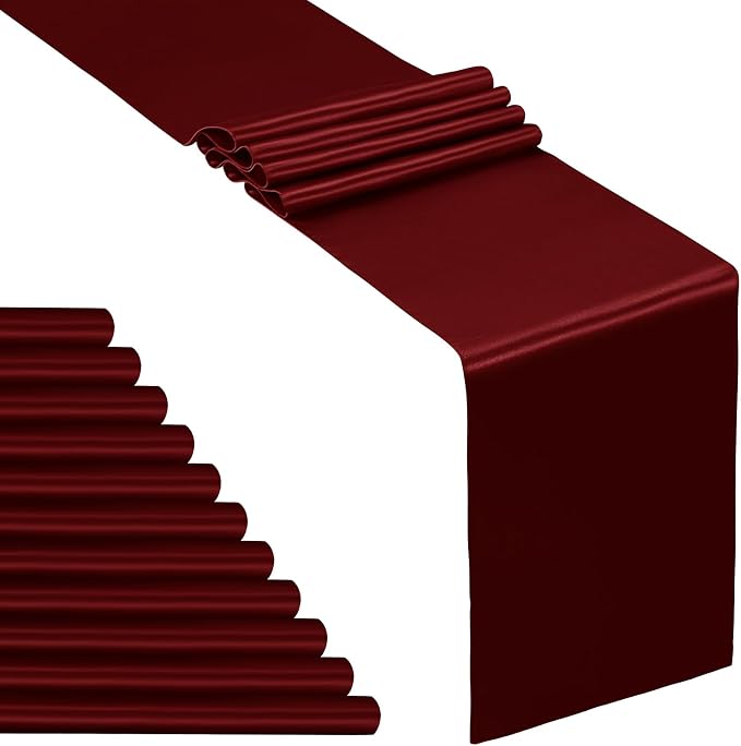 SiinvdaBZX 12 Pcs Burgundy Satin Table Runner 12 x 108 inches Long | Bright by SiinvdaBZX
