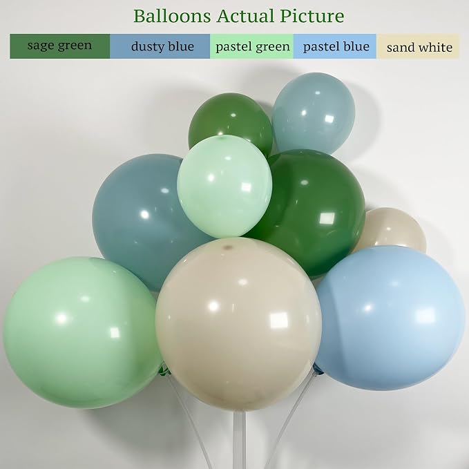 130Pcs Sage Green Dusty Blue Balloon Garland Arch Kit, - Image 3