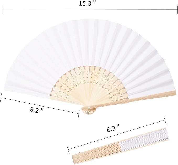 Sepwedd 50pcs White Paper Hand Fan Bamboo Folding, Handheld Paper Folded - Image 3